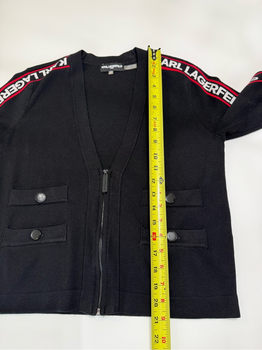 Karl Lagerfeld Black Zip Jacket with Logo-Trim Size XS - Picture 6 of 8